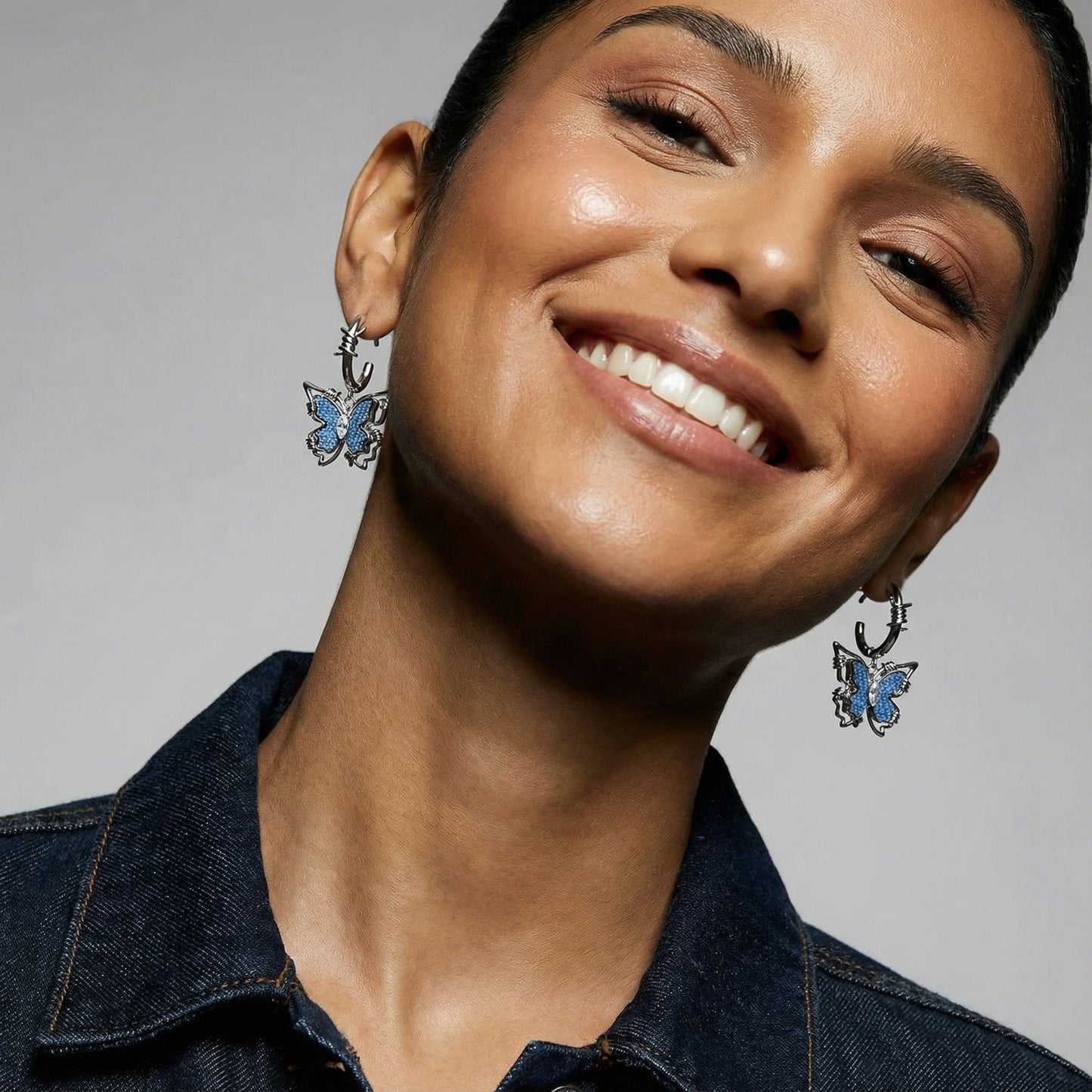 Boucles d'Oreilles Pendantes Papillon Bleu - Aurery