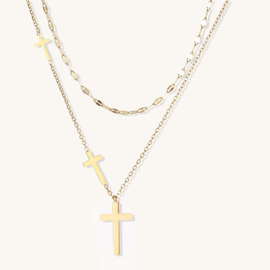 Divine Layers Cross Necklace Set