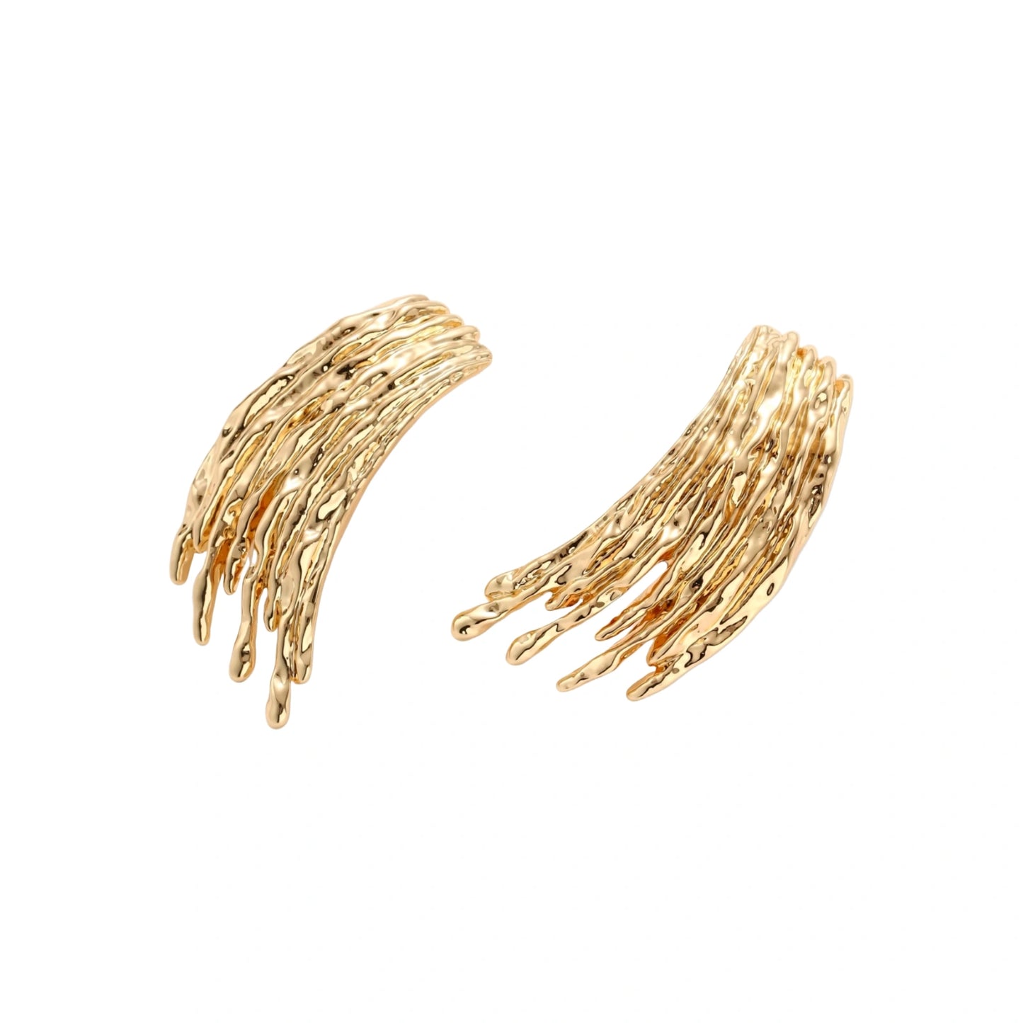 Gold-toned cascade jewelry set with flowing textured strands, featuring drop earrings and matching pendant necklace
