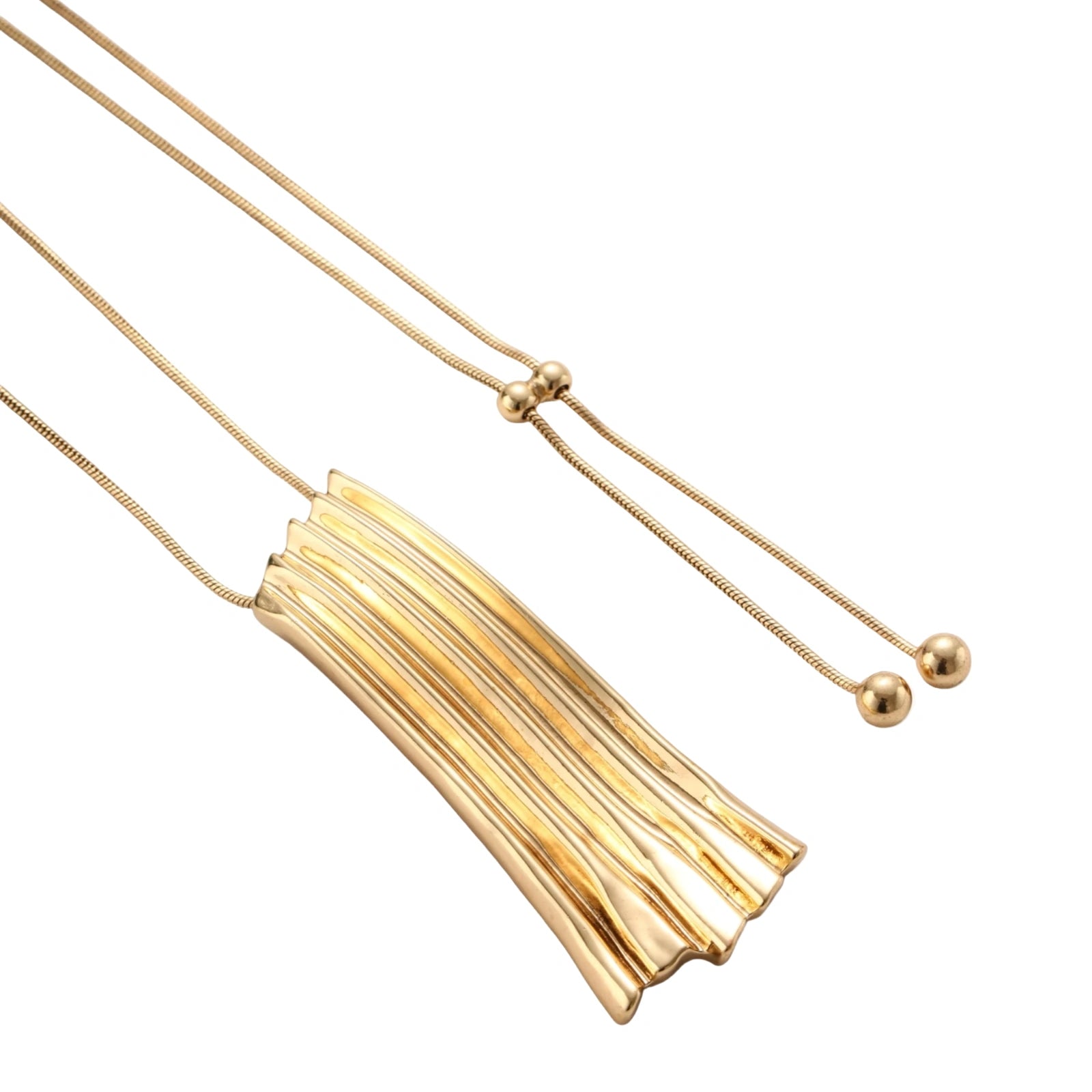 Gold-toned cascade jewelry set with flowing textured strands, featuring drop earrings and matching pendant necklace